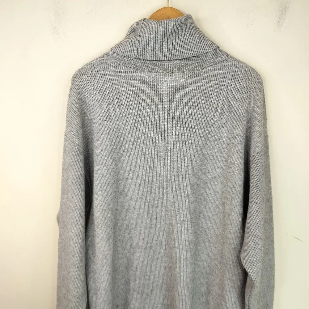 Free People Ribbed Turtleneck Sweater Womens Small Oversized Grey Stretch Knit